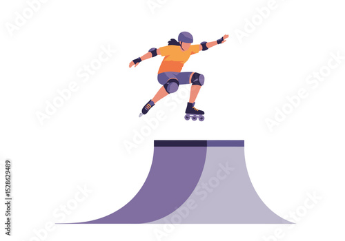 A person in roller skates jumping from the ramp