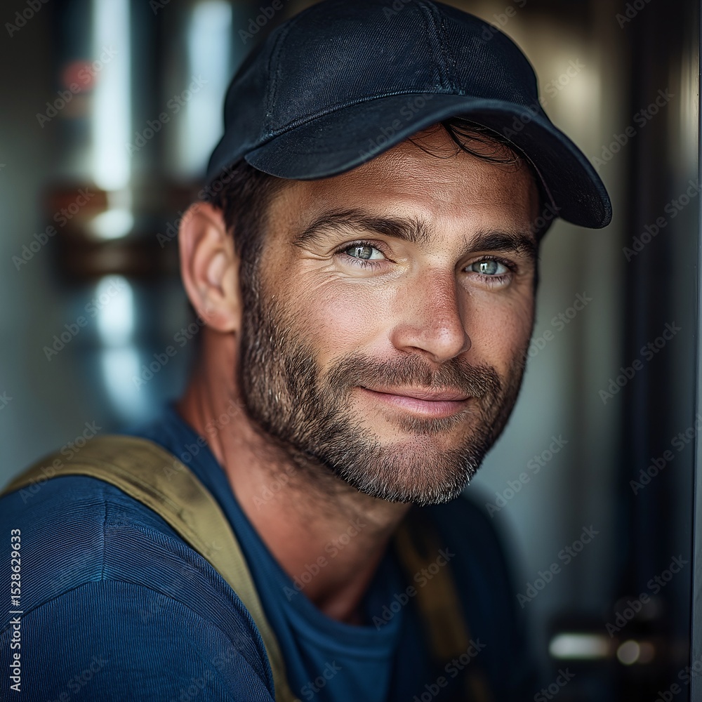 Confident Male Worker in Professional Blue Shirt Portrait with Safety Gear - Handsome Industrial Engineer Headshot Confident Male Worker in Professional Blue Shirt Portrait with Safety Gear - Handsome Industrial Engineer Headshot