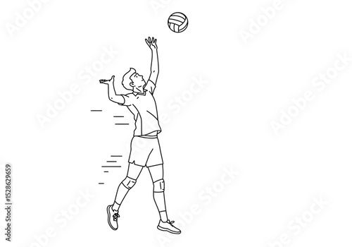 A volleyball player in action reaching for the ball above