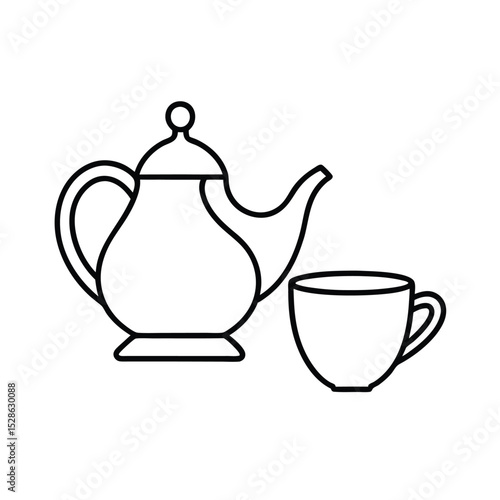 Teapot and teacup line drawing simple illustration