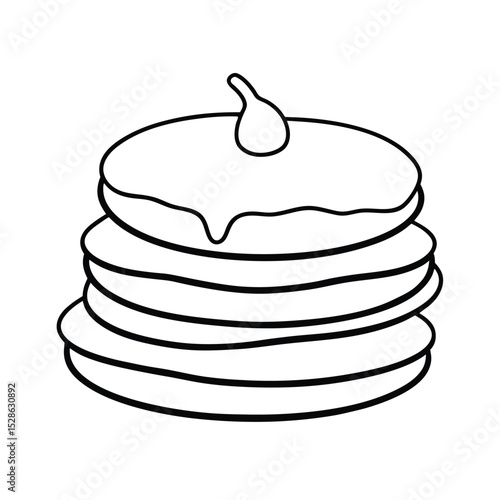 Delicious stack of pancakes line drawing with syrup