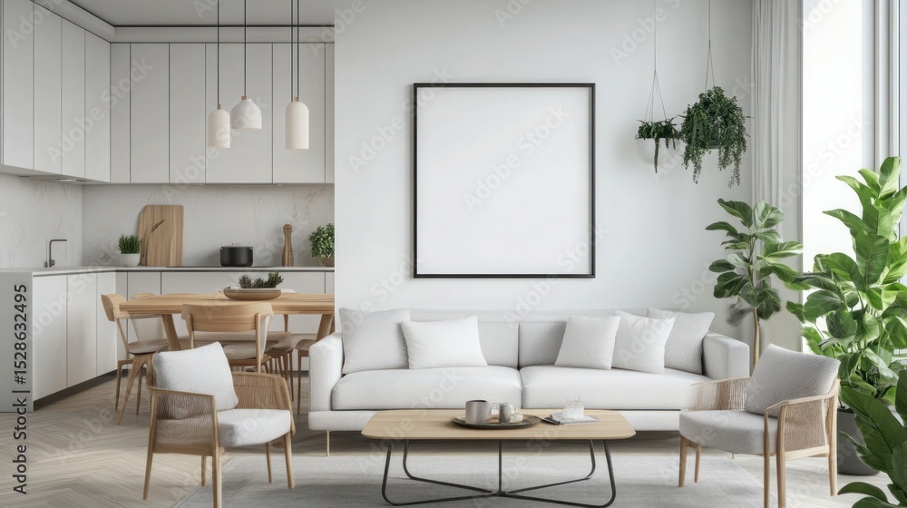 Mockup poster frames on the wall of living room Interior mockup Apartment background Modern Japandi interior design 3D render Mockup poster frames on the wall of living room Interior mockup Apartment background Modern Japandi interior design 3D render