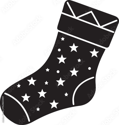 stocking vector illustration, stocking clipart, stocking silhouette vector icon black and white