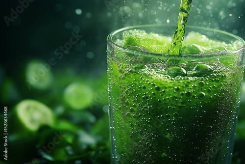 Refreshing Green Juice Smoothie. Cucumber Detox with Organic Green Vegetables for a Healthy Summer Drink