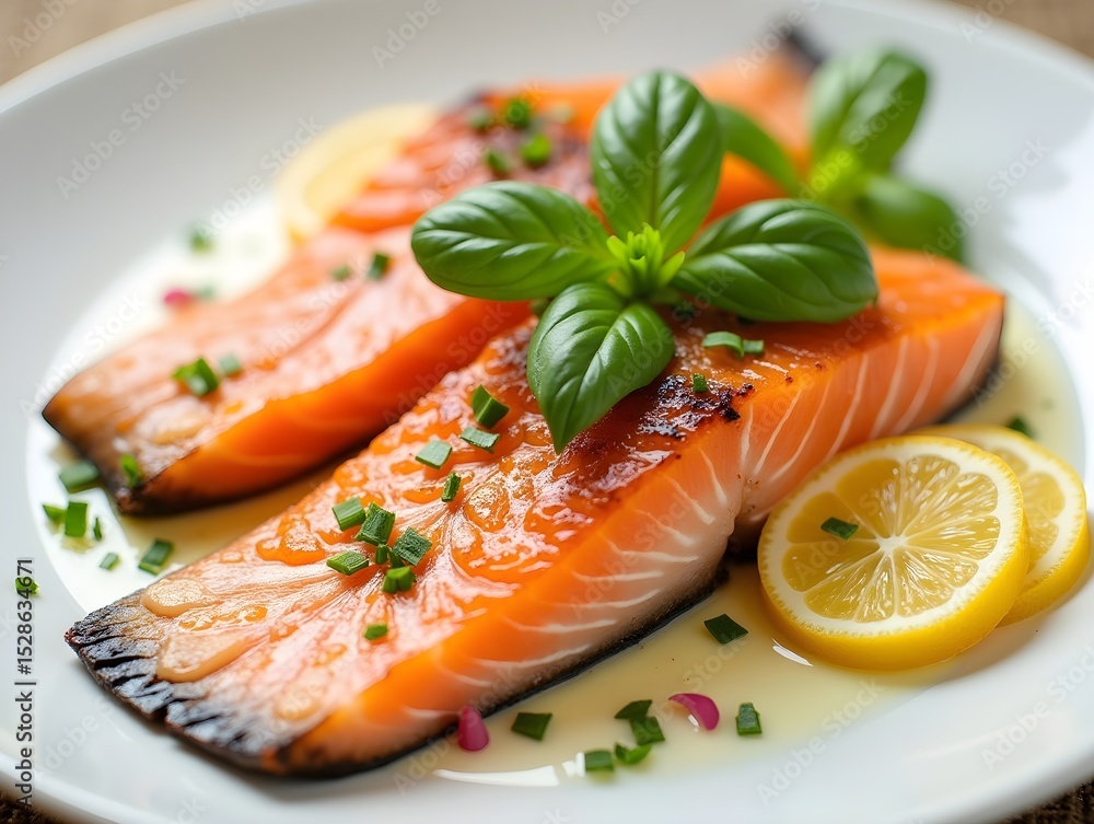 Fresh Fish with Citrus and Basil Garnish Fresh Fish with Citrus and Basil Garnish