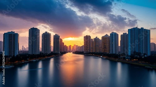 Wallpaper Mural Urban sunset reflecting on calm water in cityscape Torontodigital.ca