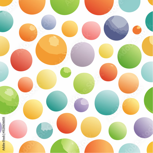 Colorful Circle Seamless Pattern Vector Background of Glossy Bubbles