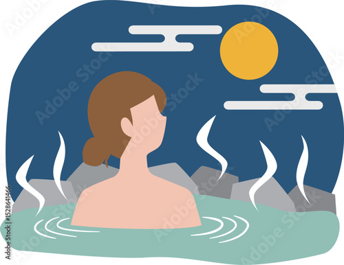 露天風呂に入浴する女性