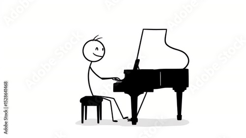 Stick Figure Playing Piano Animation on White Background