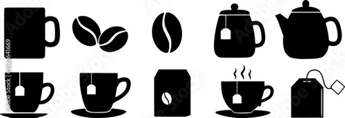 コーヒーと紅茶に関するシルエットアイコンセット
