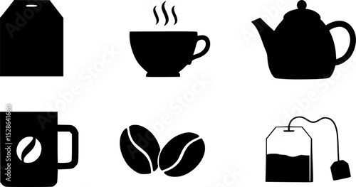コーヒーと紅茶に関するシルエットアイコンセット

