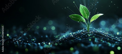 Young plant growing in digital network abstract