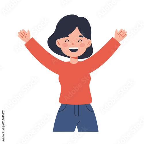 Animated Woman Cheering with Arms Raised