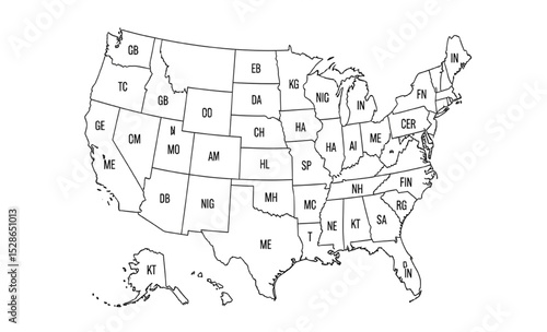 USA Map with State Abbreviations | Outline Vector Illustration for Geography Education, Political Studies, and Business Presentations