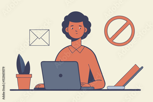 Focused Worker Ignoring Distractions Productivity and Concentration Illustration