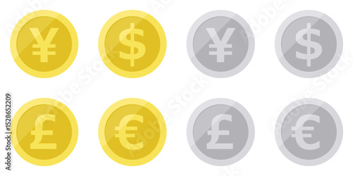 通貨記号のコイン 金銀アイコン4種類セット