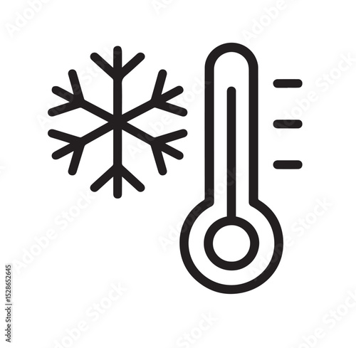 Snowflake and Thermometer Icon Representing Cold Temperature – Winter Weather Symbol in Line Art Style