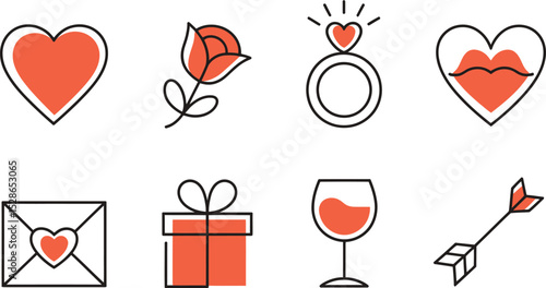 Vector illustrations of love and romance symbols for valentine's day or wedding designs