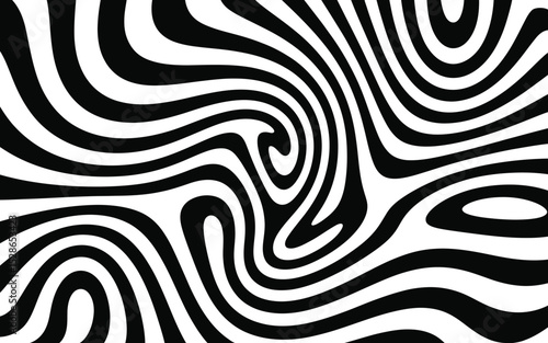 Abstract black and white swirls and lines creating a dynamic optical illusion design
