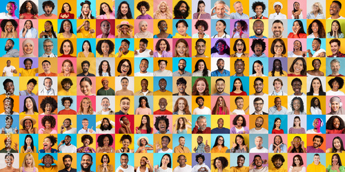 Foto A collage displays a multitude of faces representing various backgrounds, showcasing joy and uniqueness in lifestyle