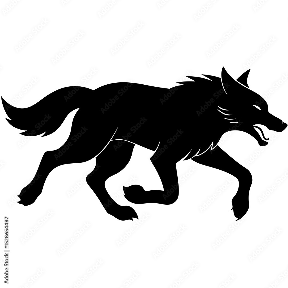 Fototapeta premium Running wolf silhouette powerful canine animal