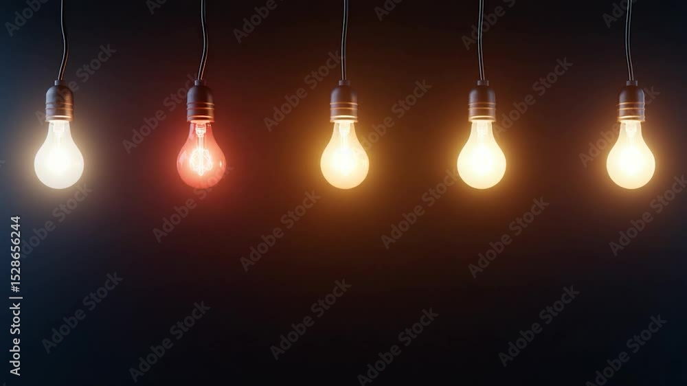 Illuminated light bulbs in a row with filament detail on dark background Illuminated light bulbs in a row with filament detail on dark background
