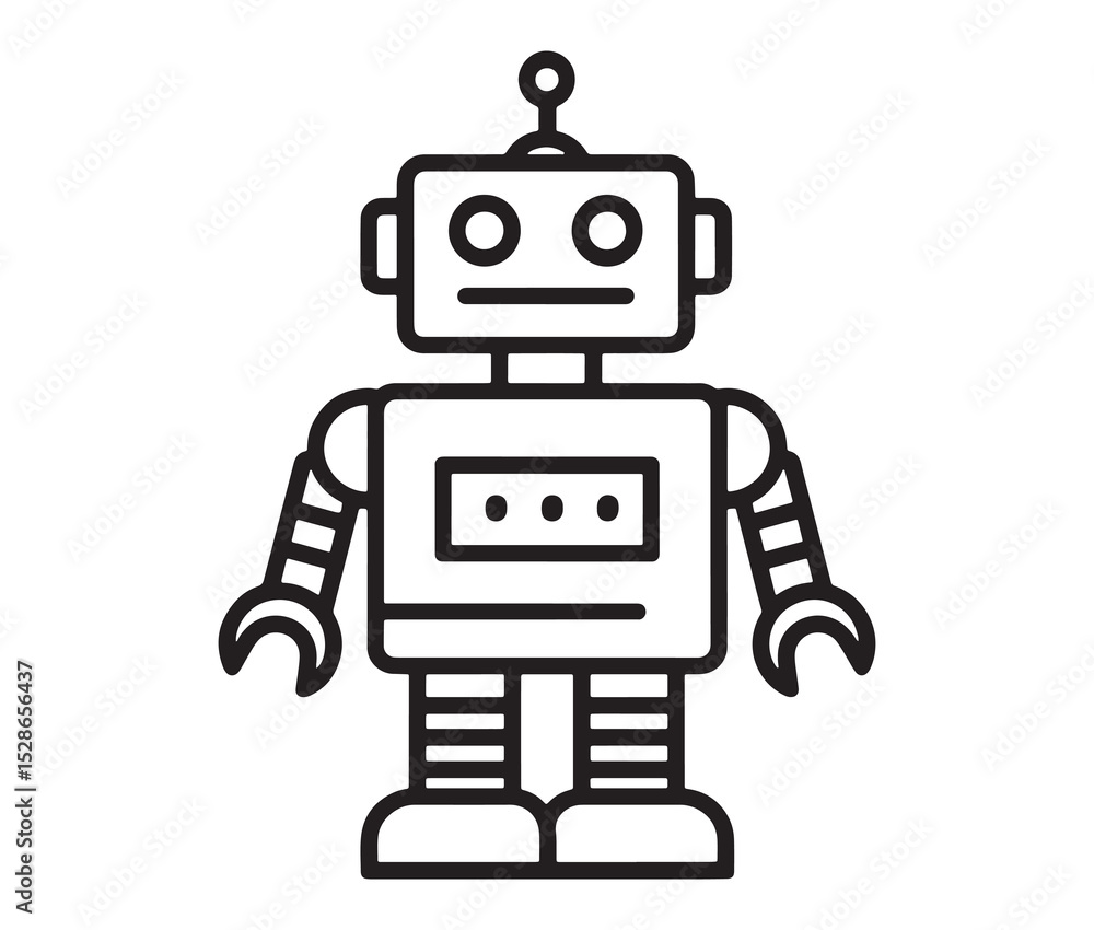 Robot vector illustration. Simple black and white robot clipart. Robot vector illustration. Simple black and white robot clipart.