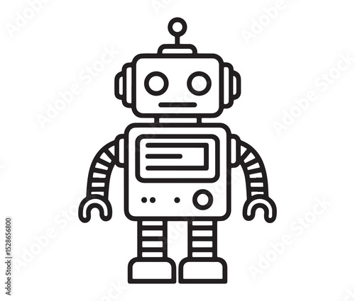 Robot vector illustration. Simple black and white robot clipart.