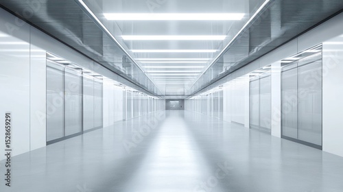 Wallpaper Mural Sterile corridor with reflective floor and linear lighting, creating a sense of depth Torontodigital.ca