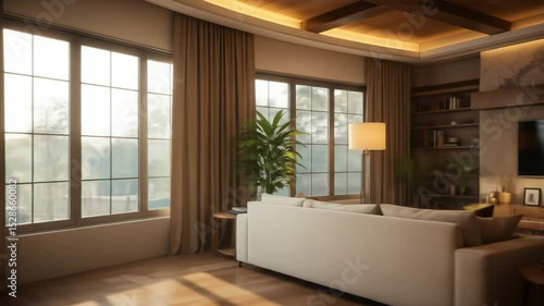 Wallpaper Mural Elegant Living Room Interior with Bookshelves, Plants, and Modern Lighting Design Torontodigital.ca