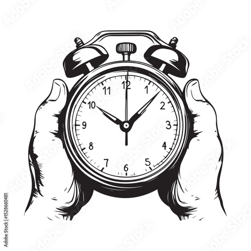Silhouette of Stopwatch, Vintage Alarm Clock Ringing