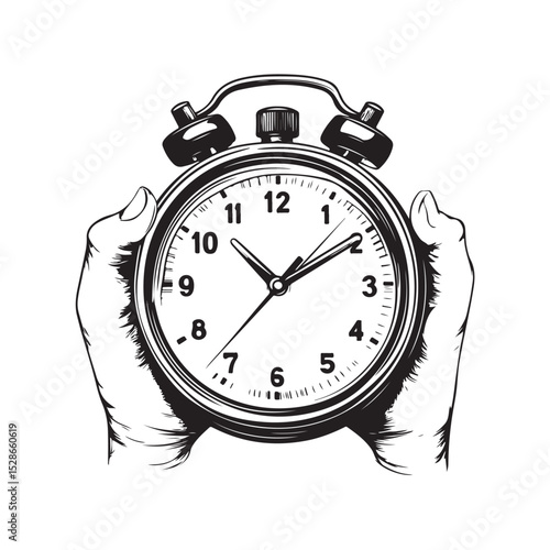 Silhouette of Stopwatch, Vintage Alarm Clock Ringing