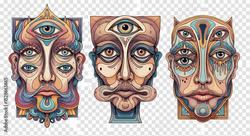 Mystical Faces with Third Eyes Art Design