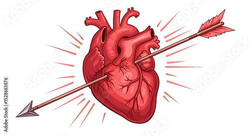 Human Heart Pierced with an Arrow of Love