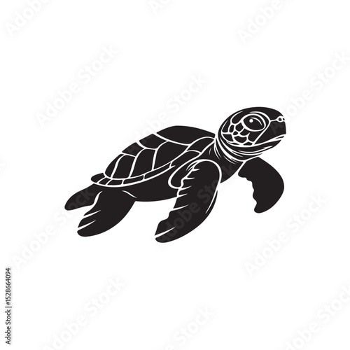 Silhouette of turtle, A black and white illustration of a sea turtle swimming gracefully