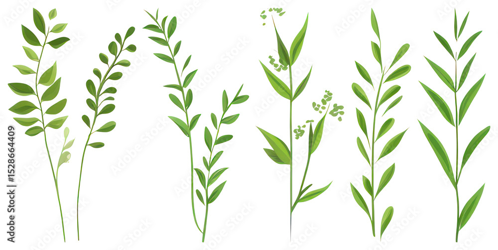 Fototapeta premium PNG Vibrant botanical greenery illustration, element set on transparent background