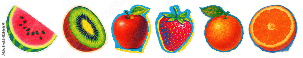 custom made wallpaper toronto digitalPNG Colorful vintage fruit stickers, element set on transparent background