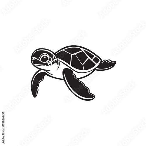 Silhouette of turtle, A black and white illustration of a sea turtle swimming gracefully