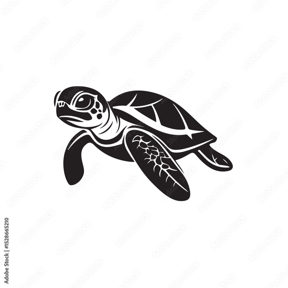 Obraz premium Silhouette of turtle, A black and white illustration of a sea turtle swimming gracefully