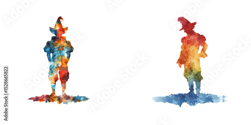 abstract color silhouette of clown watercolor vector illustration