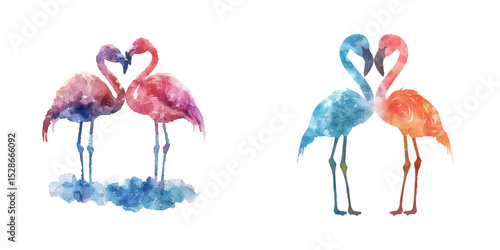 abstract color silhouette of couple flamingo watercolor vector illustration