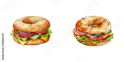 bagel sandwich watercolor vector illustration