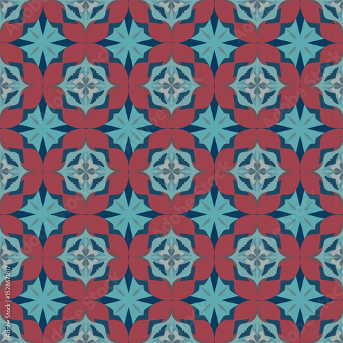Geometric flower patterns, a blue-gray pattern mixed with red, vector patterns, are used for tile wallpapers.