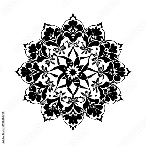 Stylized floral drawing, traditional Ottoman Turkish art, Iznik style decorative design element. Tazhib Eslimi Art Iranian Text Box Floral Vector. Turkish Ottoman style ornamental.
