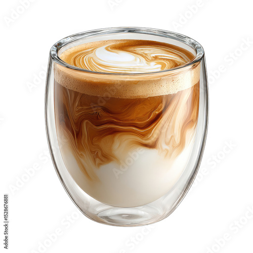 Double-walled glass cup of latte art