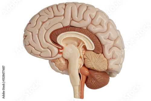 Human brain anatomy model isolated on a white background png ai generated