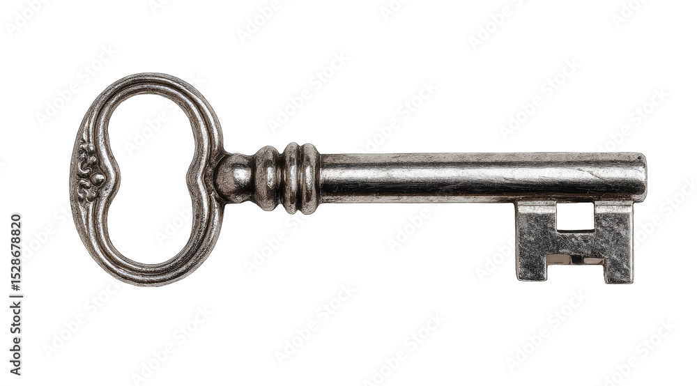 Antique key, ornate handle, metallic Antique key, ornate handle, metallic
