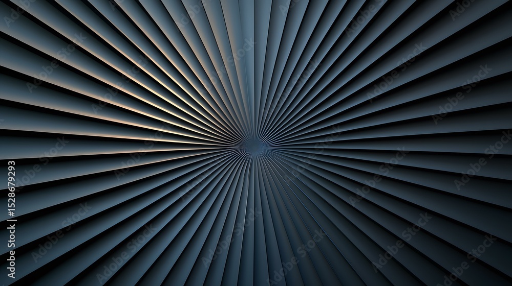 Obraz premium The image contains an abstract design of numerous dark gray, parallel lines radiating outwards from a central point, creating a sunburst or converging effect.