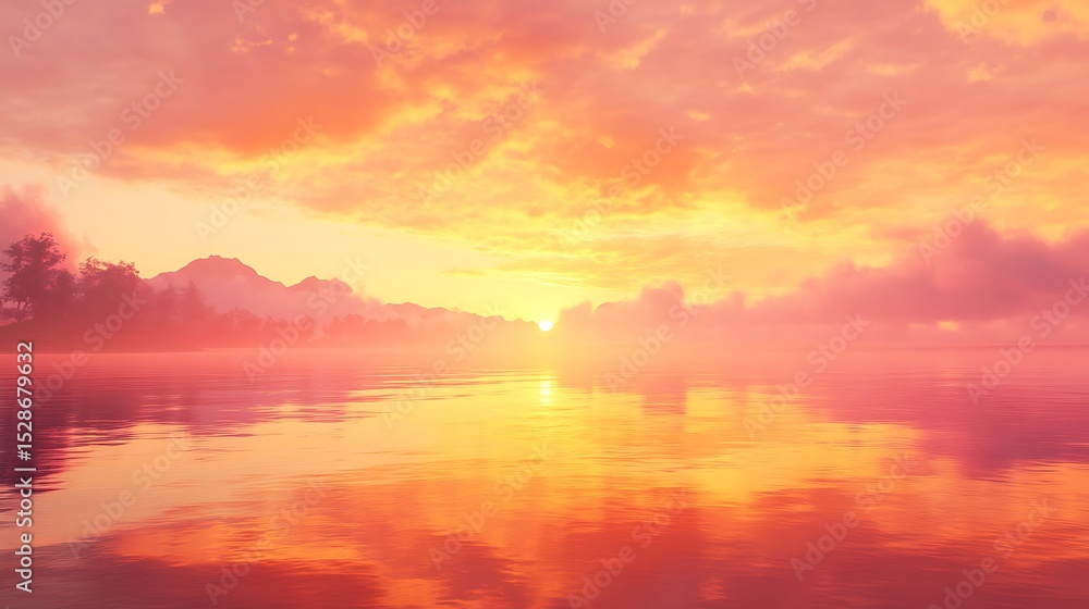 Obraz premium Sunrise reflecting on a tranquil body of water.