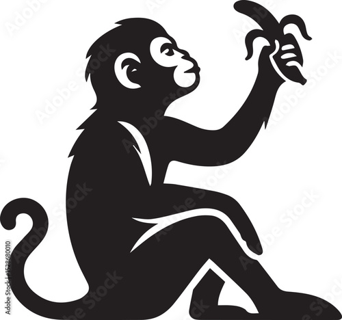 monkey eat banana vector illustration, monkey eat banana silhouette vector isolated on white background